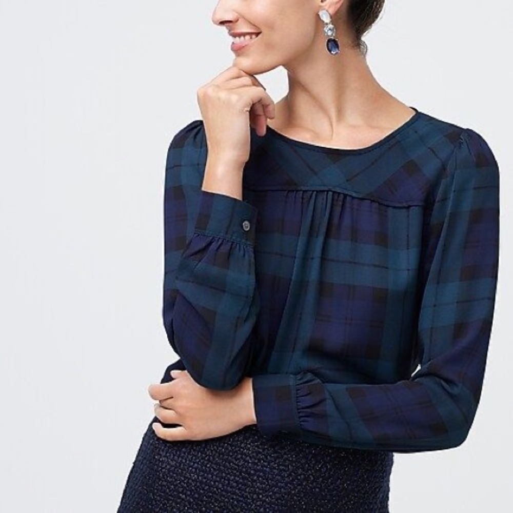 Navy Black Watch Plaid Women's Top